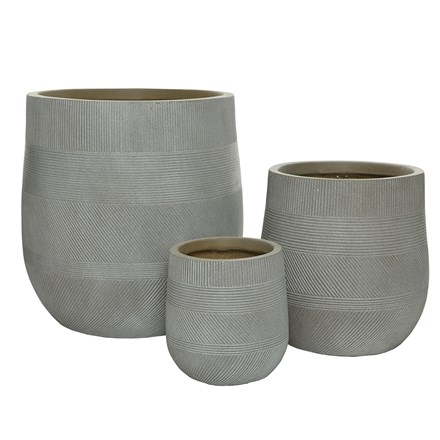 Set of three textured planters - light grey