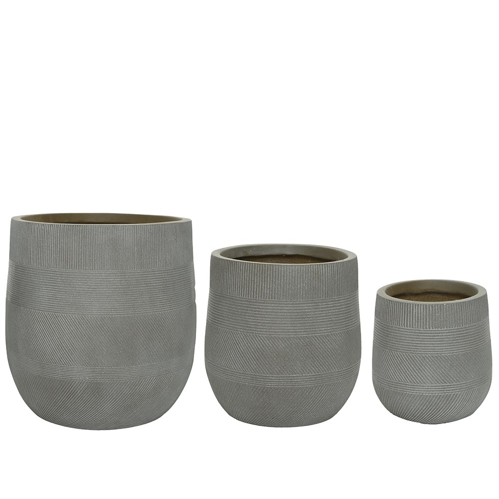 Textured planters set of 3 - light grey