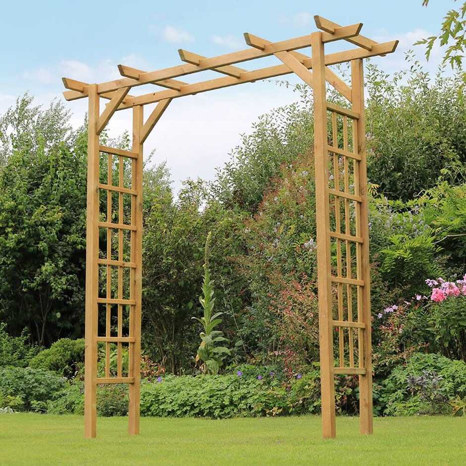 Flat top large wooden garden arch