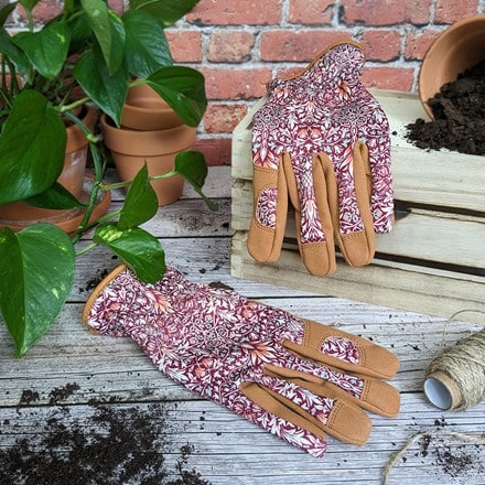William Morris gardening gloves - burgundy floral