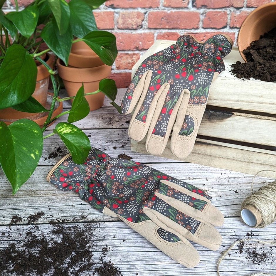 Patterned gardening gloves - green floral