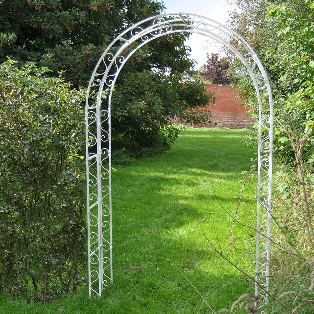Rustic metal garden arch - cream