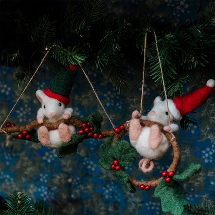 Two swinging felt mice
