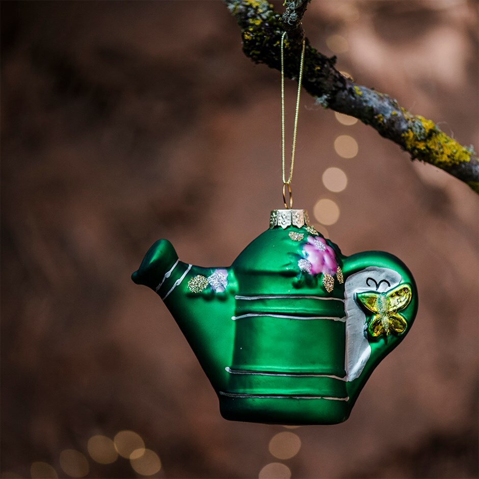 Glass gardeners watering can decoration