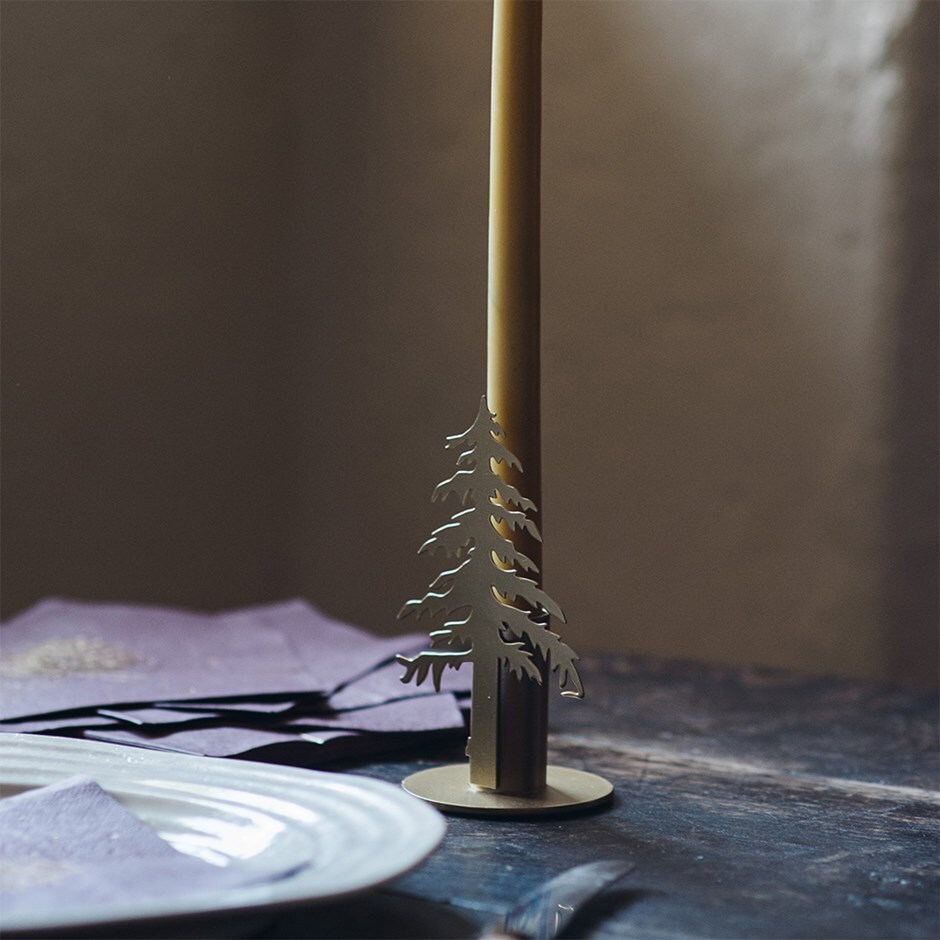 Gold tree dinner candle holder
