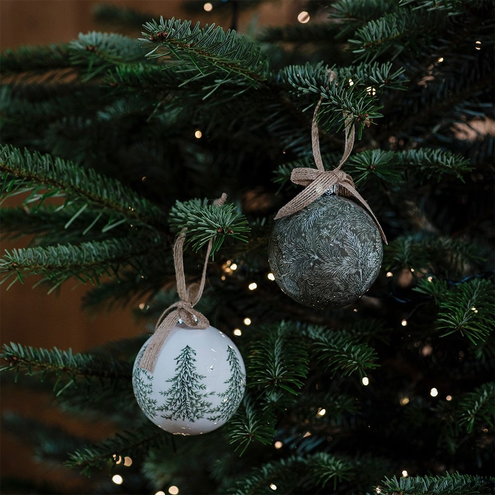 Green and white tree printed bauble