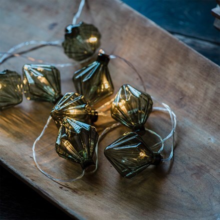 Green glass diamond string lights