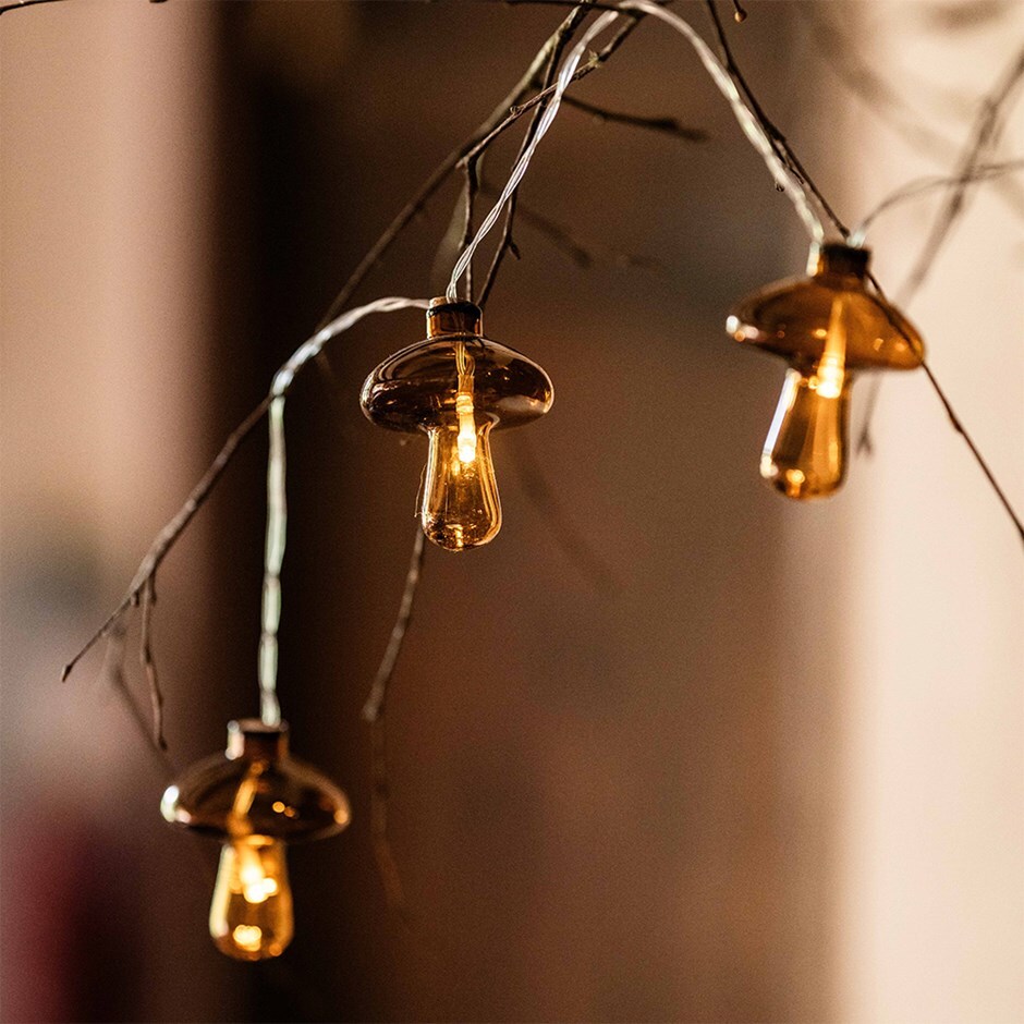 Amber glass mushroom string lights