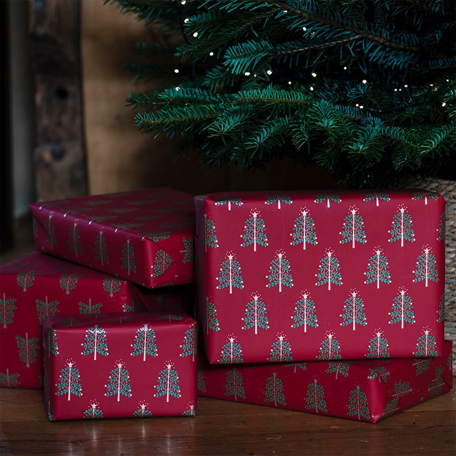Red tree wrapping paper