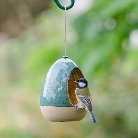 Ceramic hanging bird water / feed dish - green