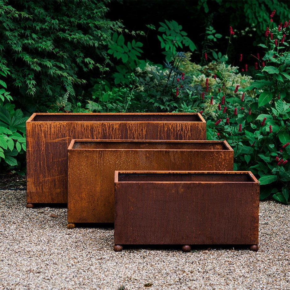 Corten steel rectangular planter - rust