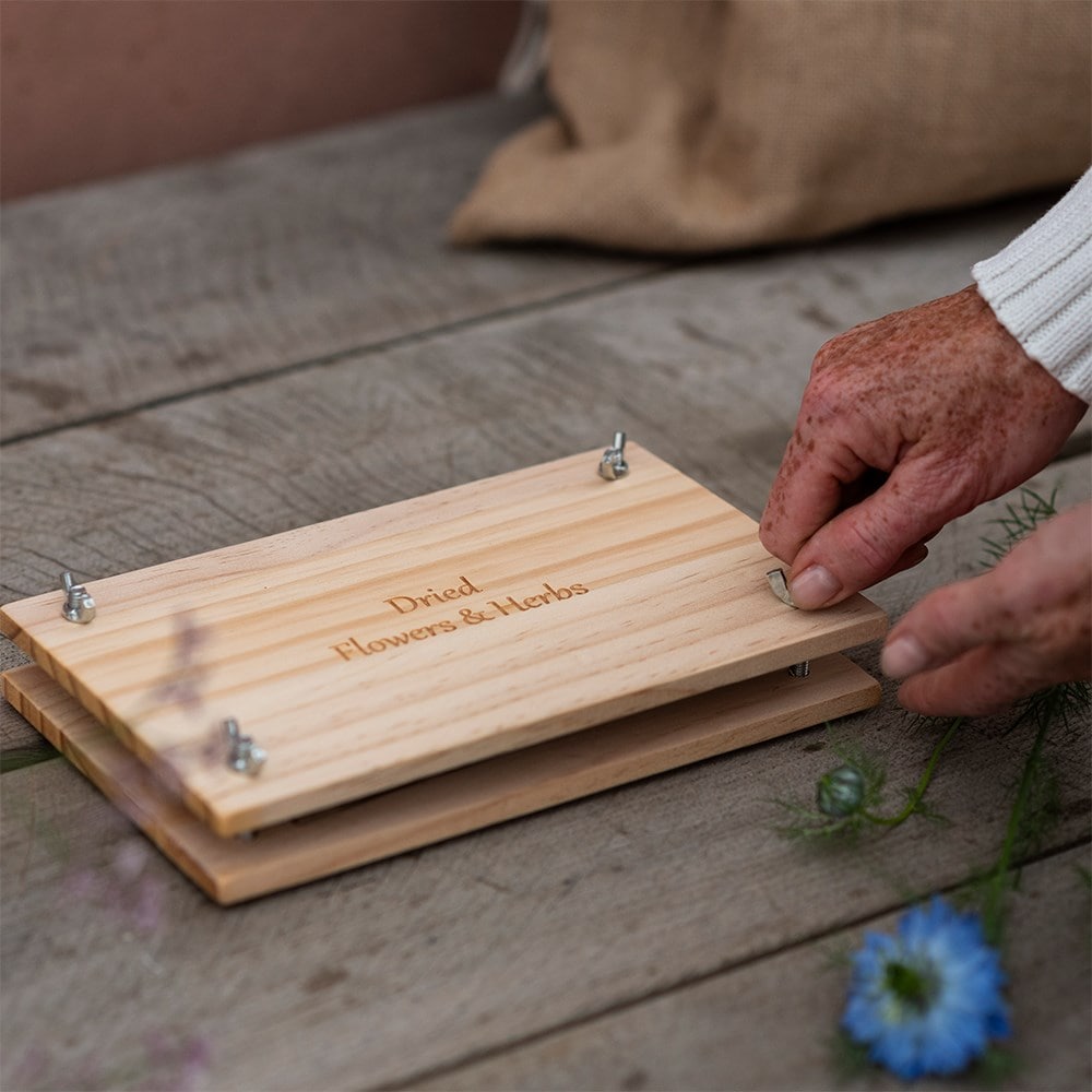Wooden flower and herb press with screws
