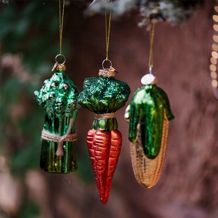 Three glass vegetable decorations