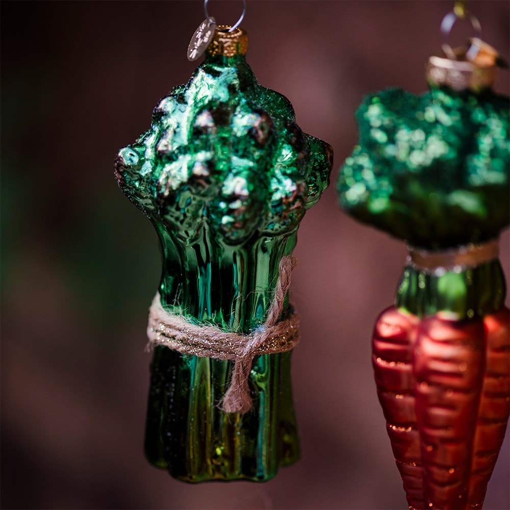 Three glass vegetable decorations