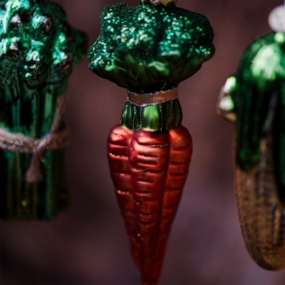 Three glass vegetable decorations
