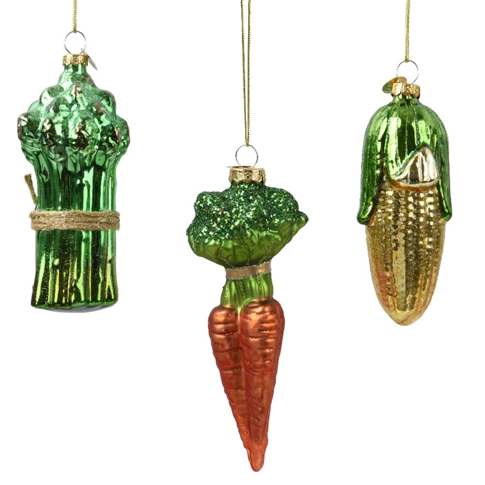 Three glass vegetable decorations