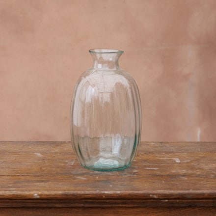 Ribbed round clear glass vase