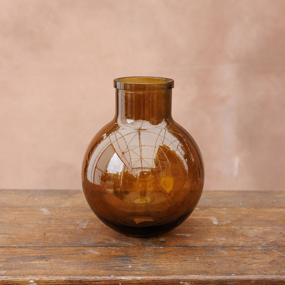 Large round glass vase - ochre