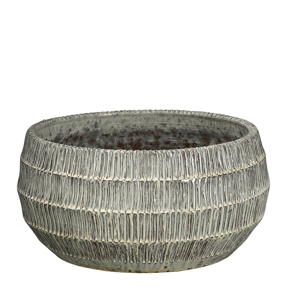 Large rustic textured plant bowl - white