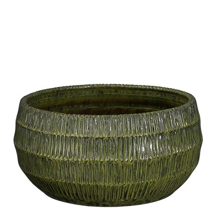 Large rustic textured plant bowl - dark green