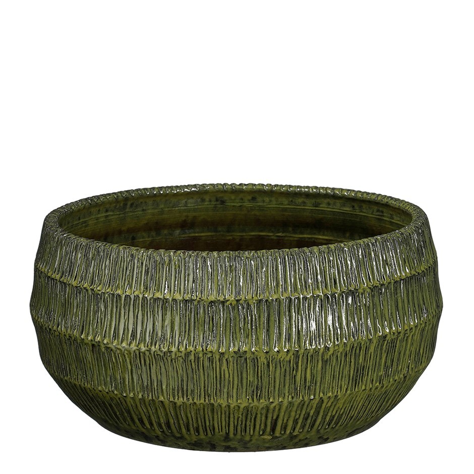 Large rustic textured plant bowl - dark green