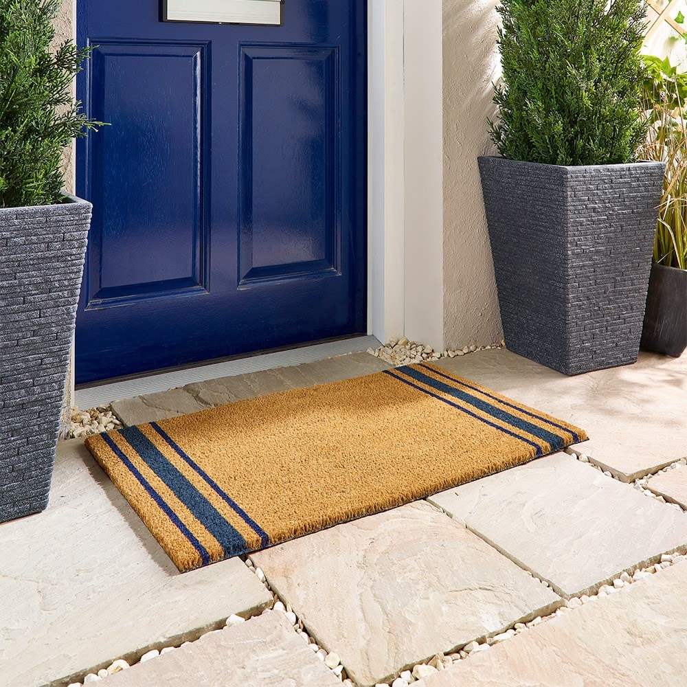Navy stripe coir doormat