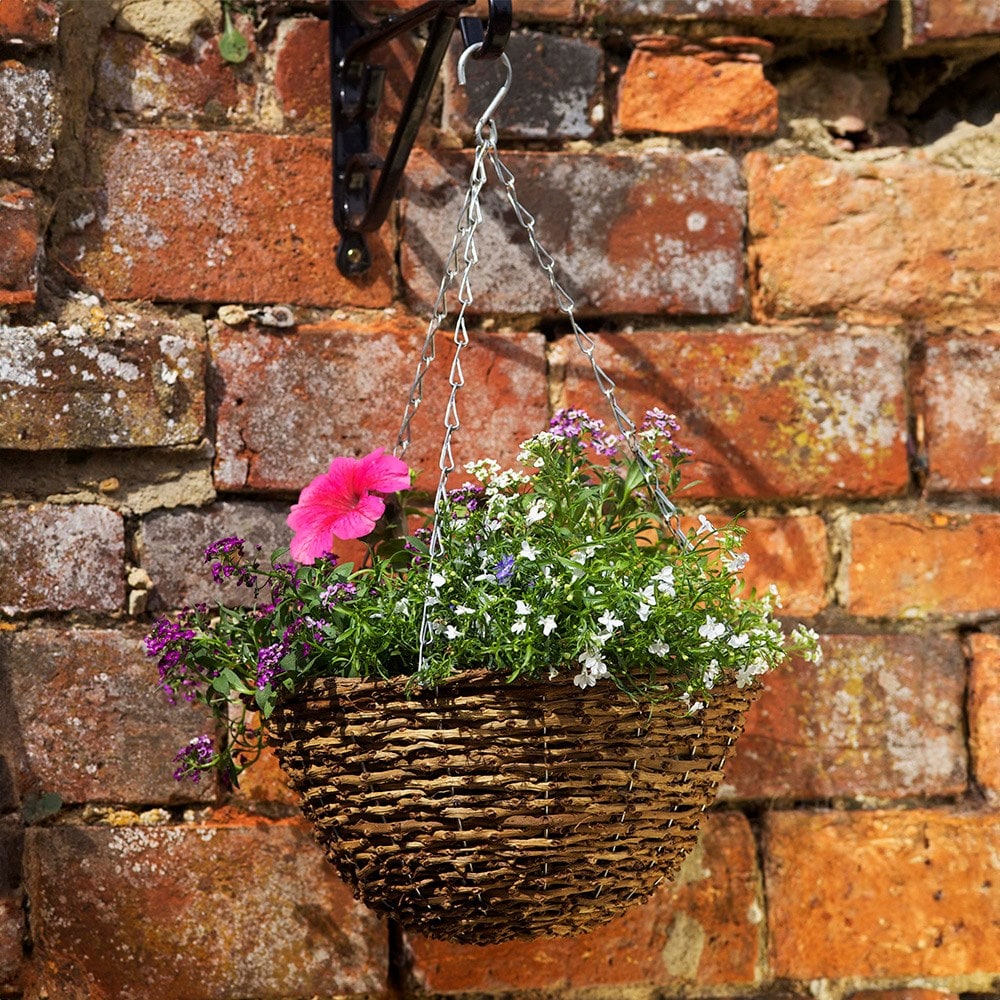 Rustic rattan hanging basket