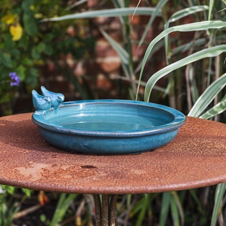 Large ceramic bird bath - blue