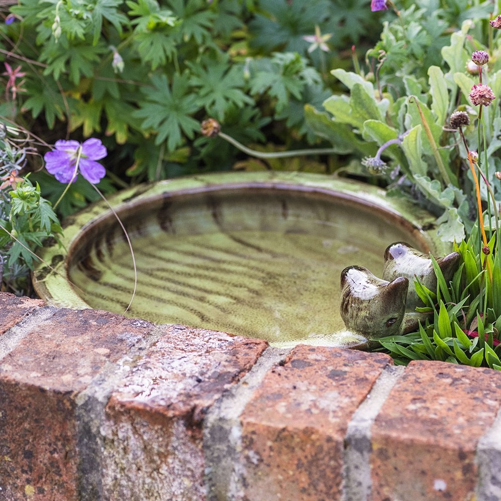 Ceramic glazed bird bath - green