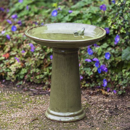 Ceramic bird bath on pedestal - green