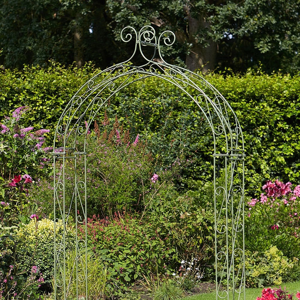 Ornate scroll garden arch - green