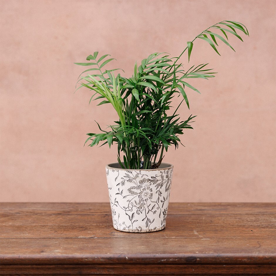 Vintage floral print plant pot - grey
