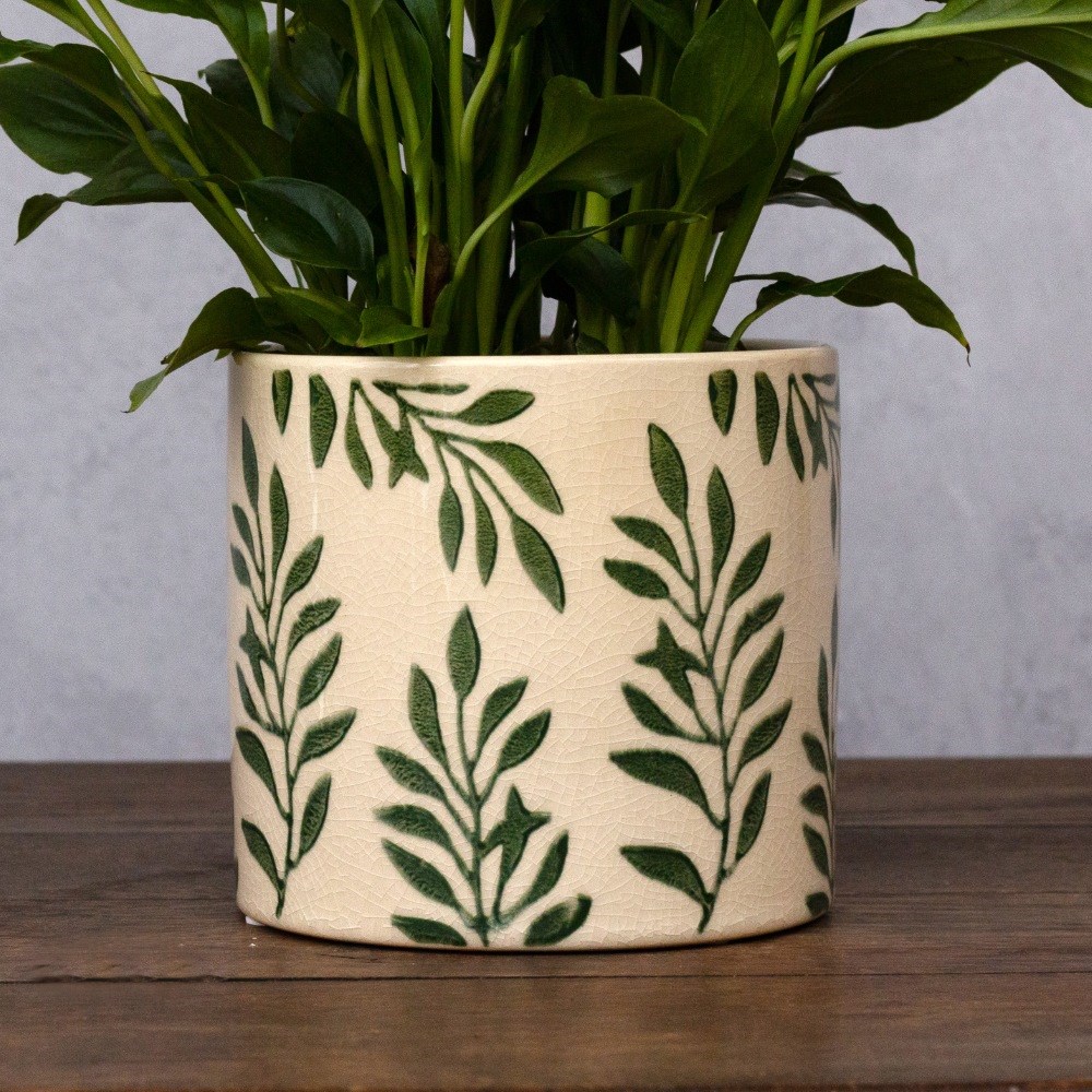 Leaf print plant pot - green