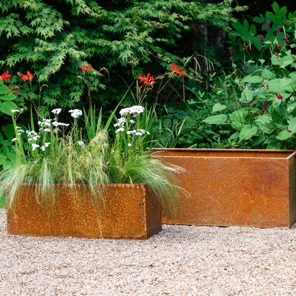 Corten steel trough planter