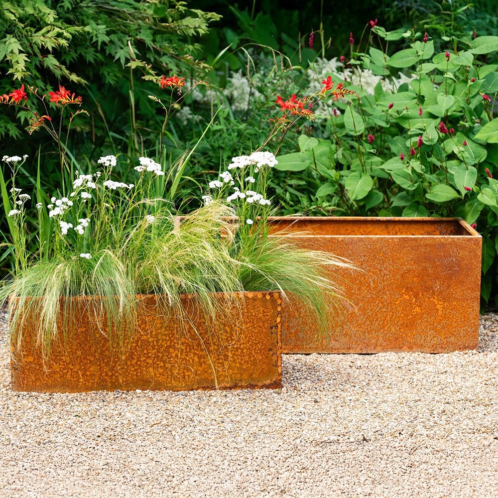 Corten steel trough planter