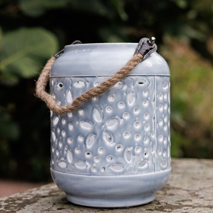 Enamel cut out lantern with jute handle