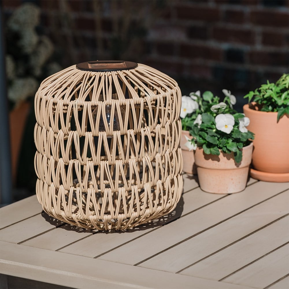 Solar wicker woven lantern