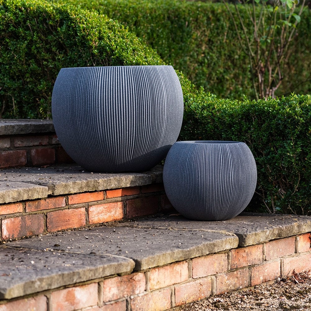 Set of two lightweight bowl planters - charcoal grey