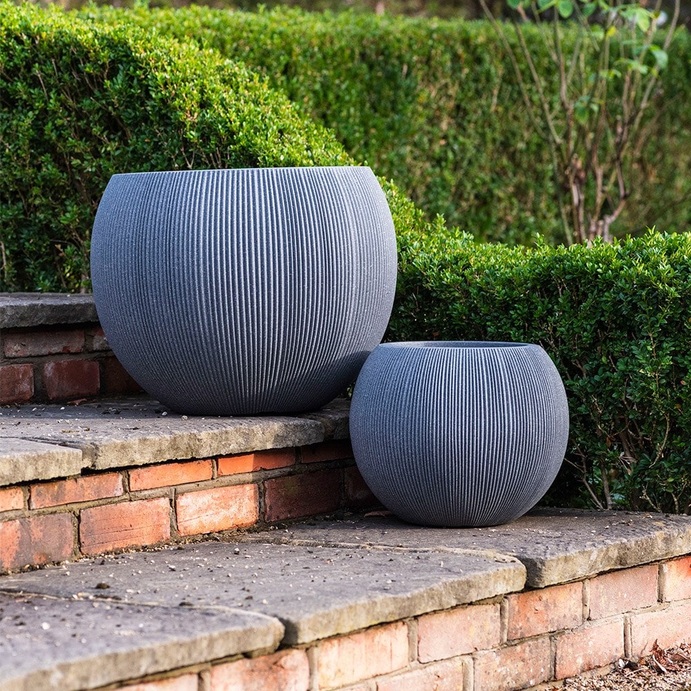 Set of two lightweight bowl planters - charcoal grey