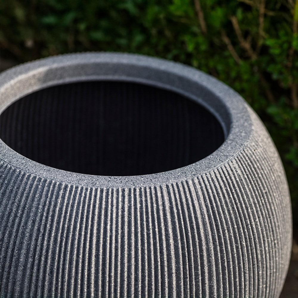 Set of two lightweight bowl planters - charcoal grey