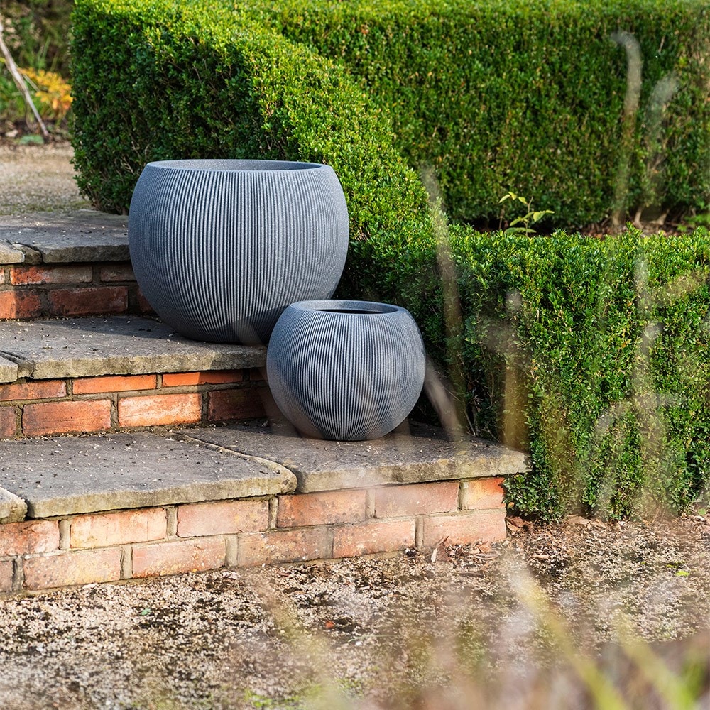 Set of two lightweight bowl planters - charcoal grey