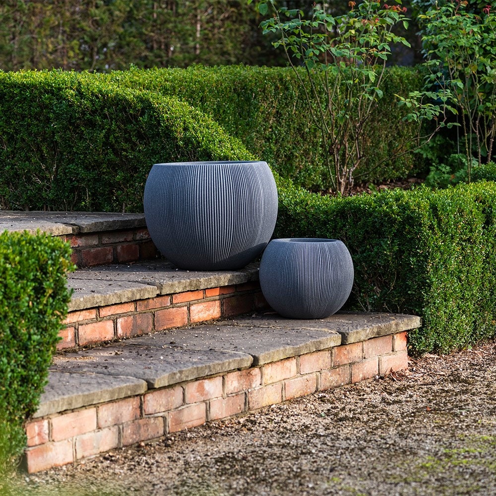 Set of two lightweight bowl planters - charcoal grey