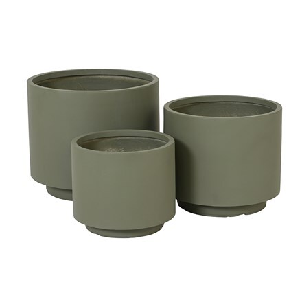 Set of three cylinder footed planters - khaki