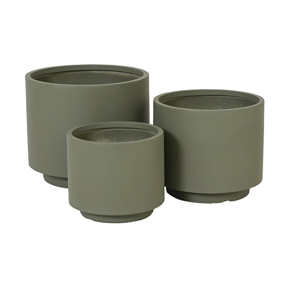 Set of three cylinder footed planters - khaki 