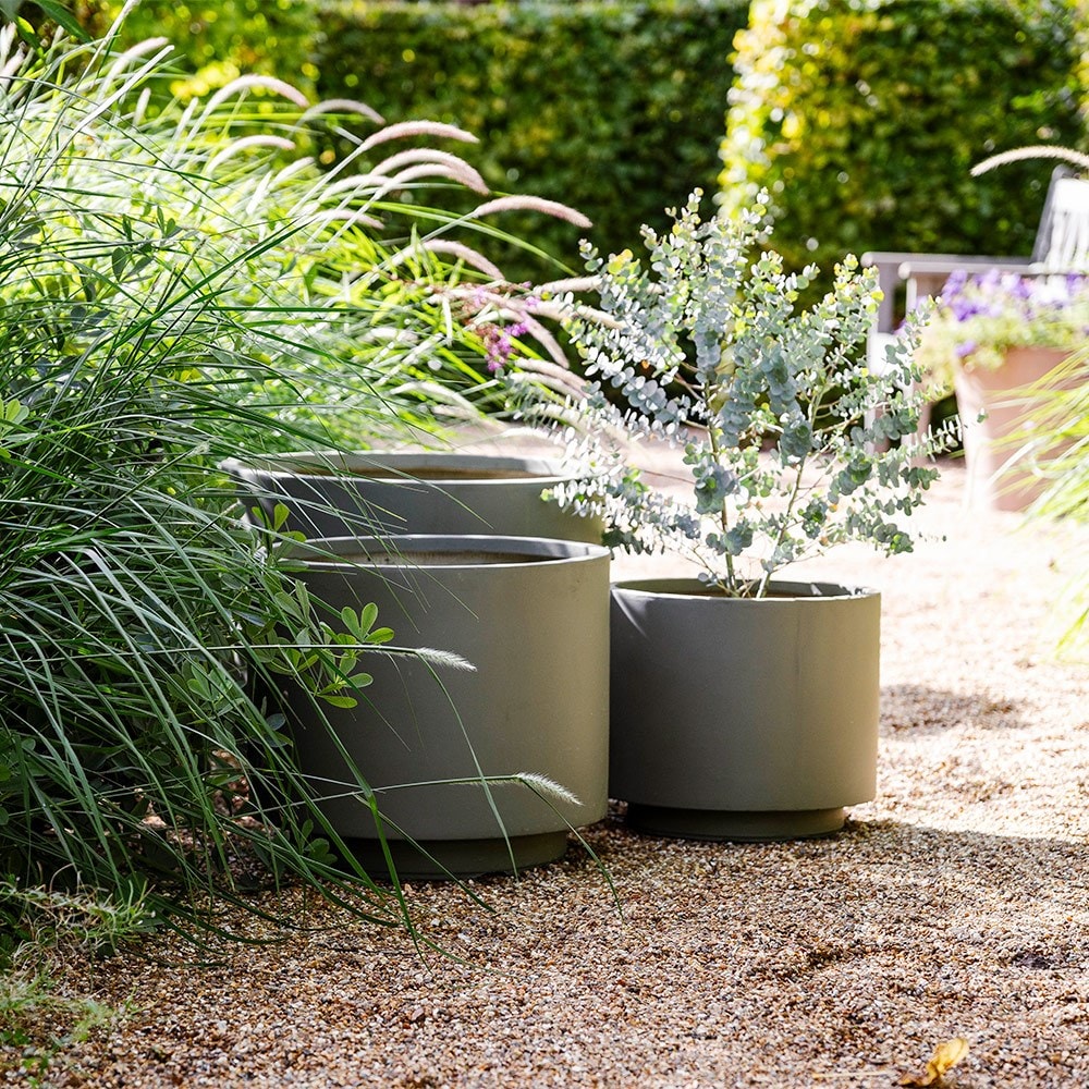 Set of three cylinder footed planters - khaki 