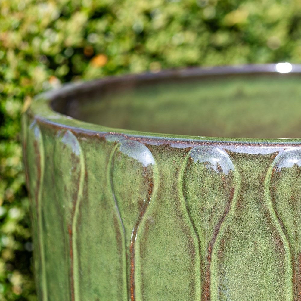Glazed embossed droplet planter - khaki