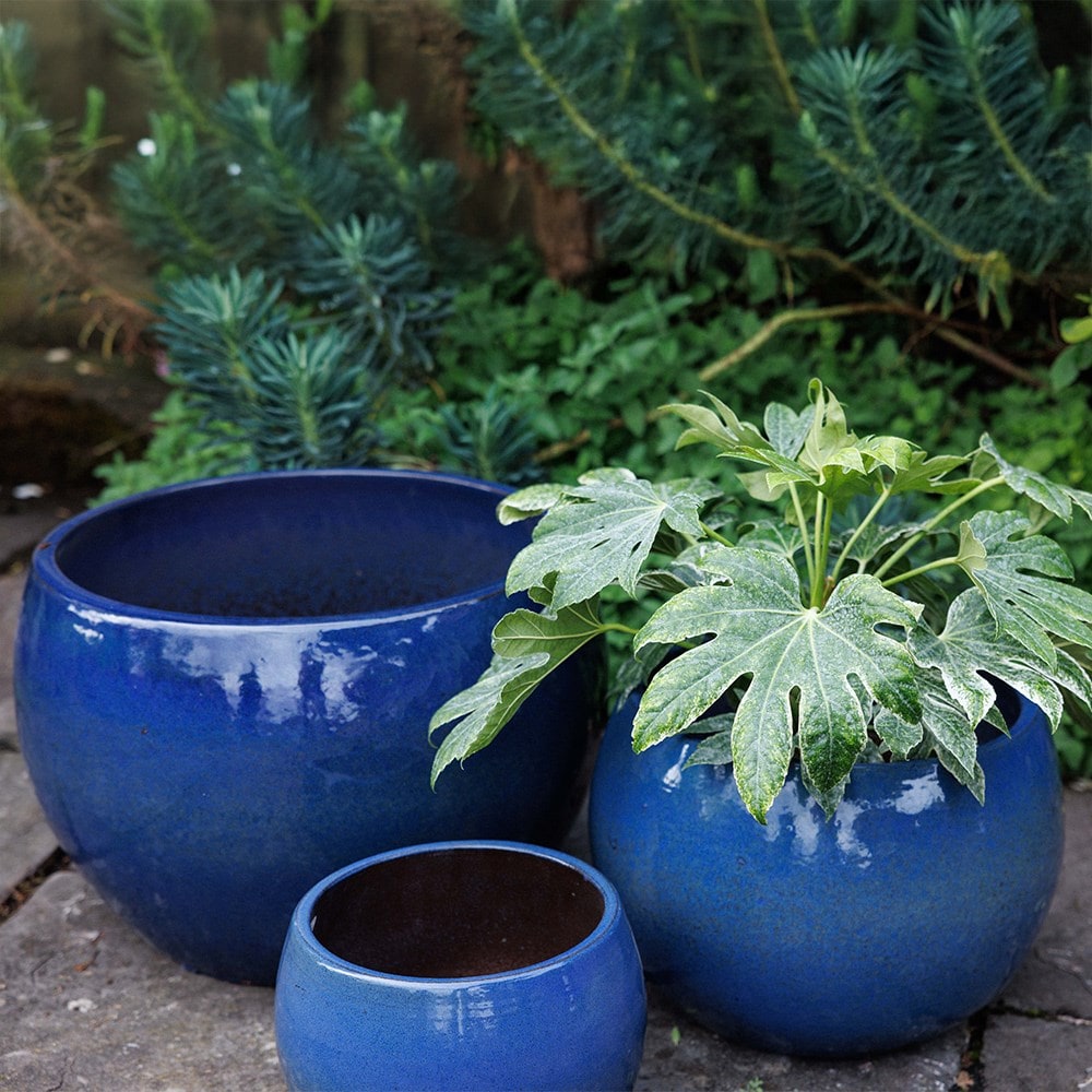 Deep bowl planter - blue
