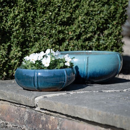 Set of two glazed bowl planters - deep blue