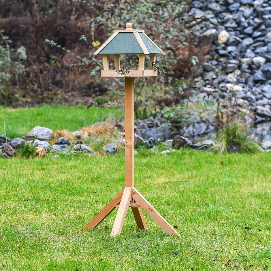 Standing wooden bird table - green