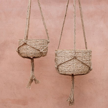 Jute hanging indoor plant pot set of 2 - natural